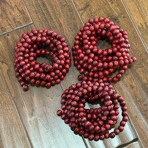 3 Red Cranberry 1/2 inch Wood Bead Garlands - each 9ft long